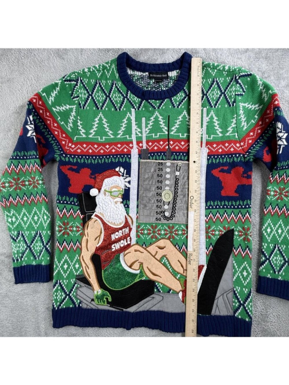 Christmas Sweater Mens Medium Green North Swole Santa Ugly Pullover Blizzard Bay - Picture 9 of 14